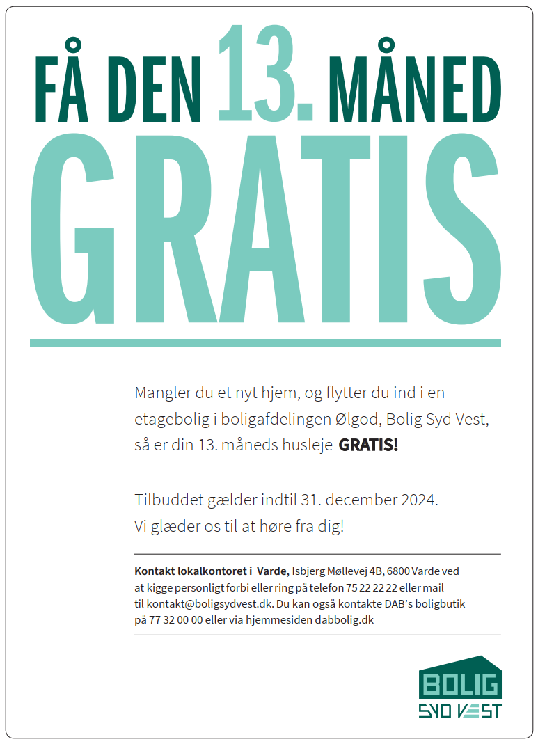 Flyt ind i en etage bolig i Ølgod og få den 13. måned GRATIS